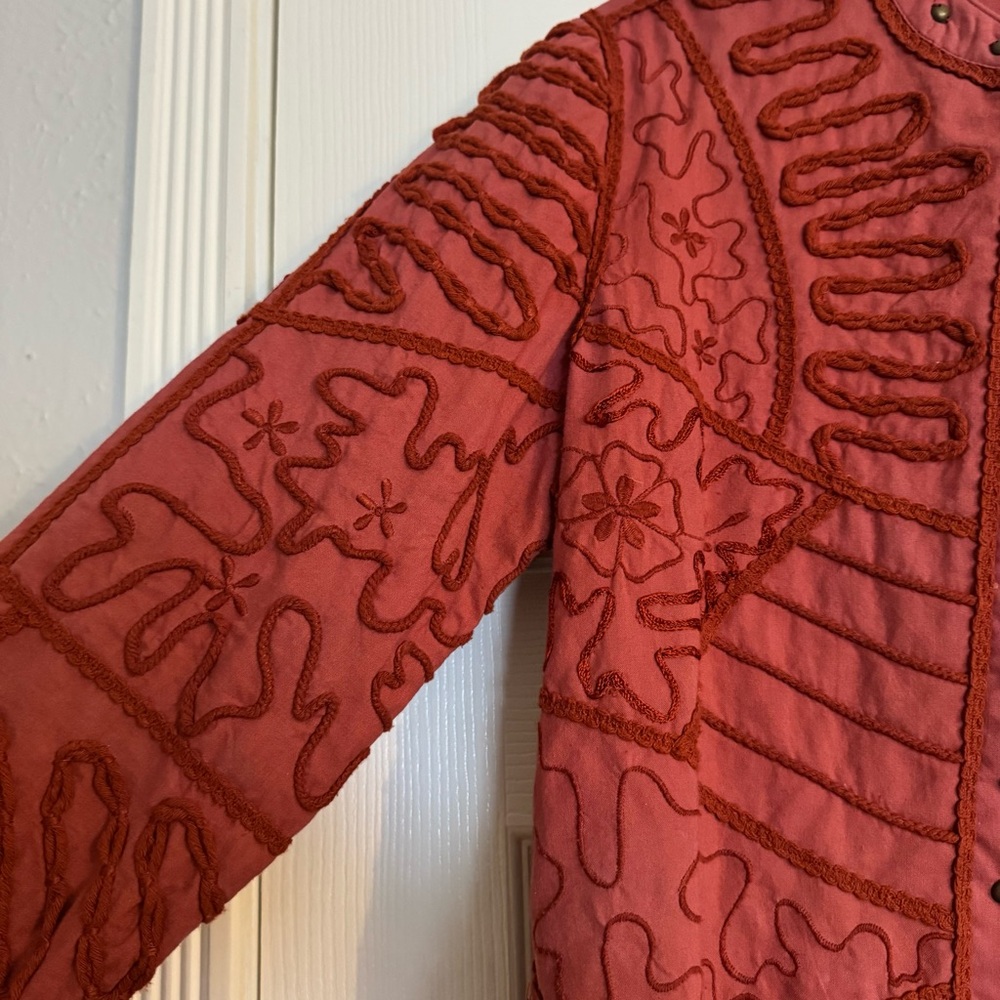Multiples Rust Faded Red Embroidered Patterned Jacket - Picture 3 of 8